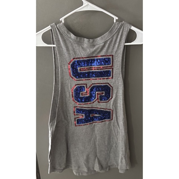 Victoria's Secret PINK Woman's Large Sequin USA Tee Tank Top Shirt Gray - Picture 2 of 5